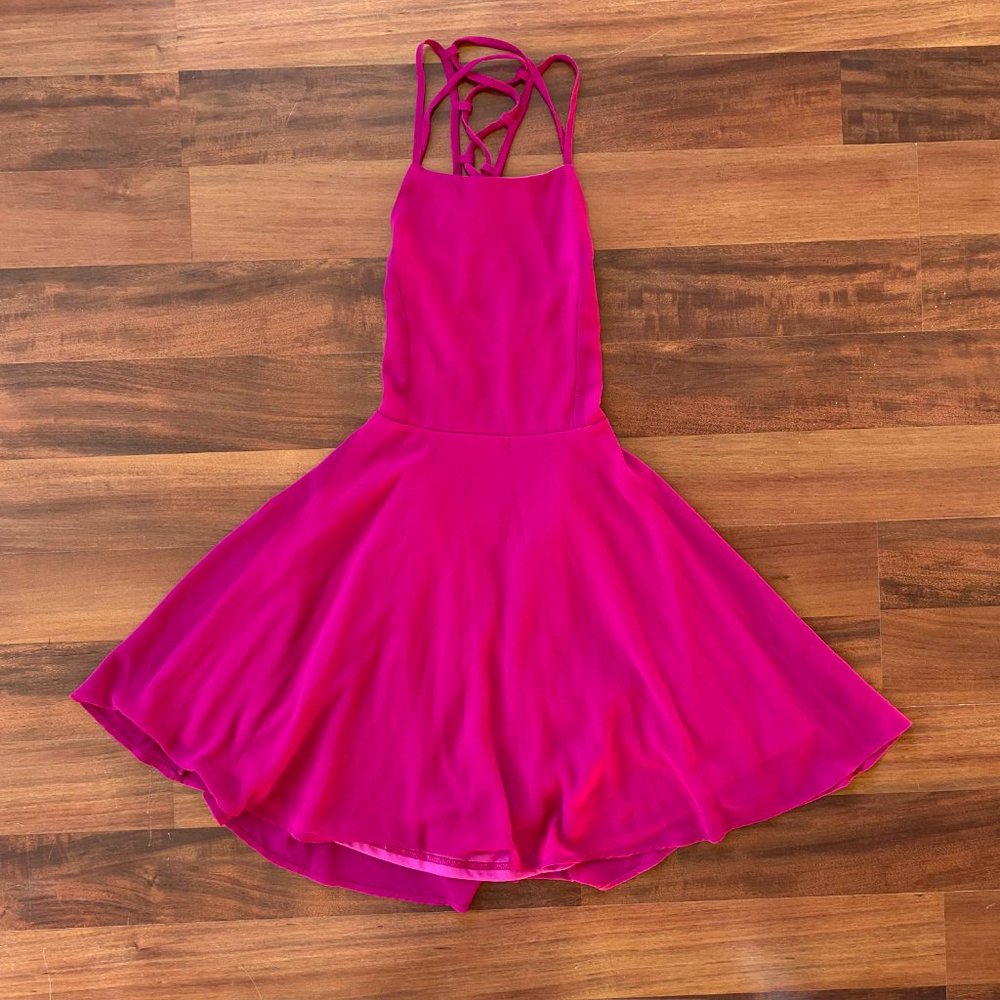 Lulu's Good Deeds Magenta/Pink Open-CrissCross, Lace-Up Skater Dress, Medium